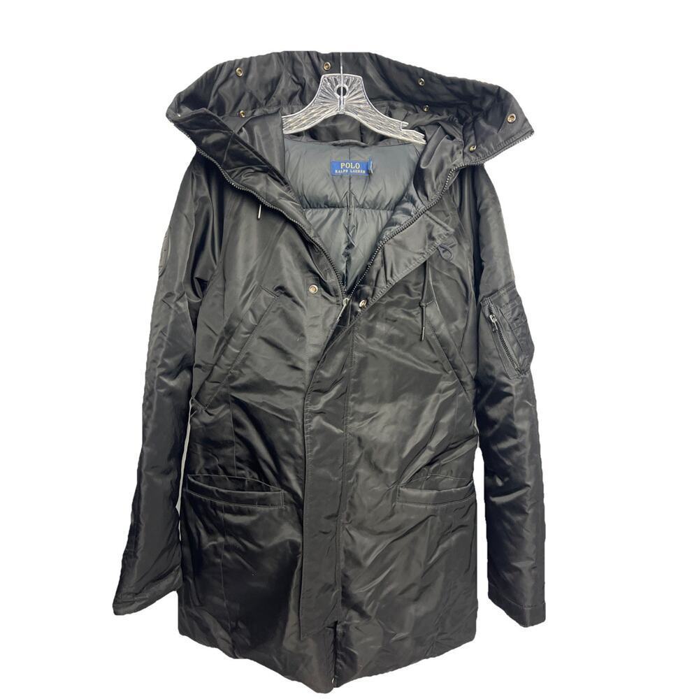 POLO RALPH LAUREN Jacket Womens M Black Hooded Down Filled Preppy